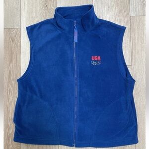 United States Olympic Committee USA Mens Large Blue Fleece Athletic Vest Unisex